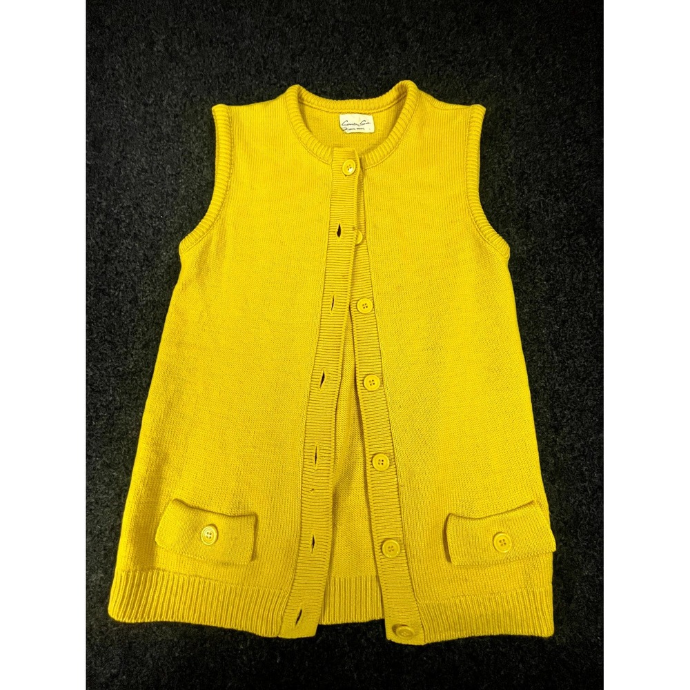 VTG Country Set Sweater Vest Women Yellow Wool Tight Knit Thermal Button Front